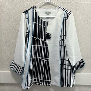 Multiples Black and White Single Button 3/4 Sleeve Jacket Size Large